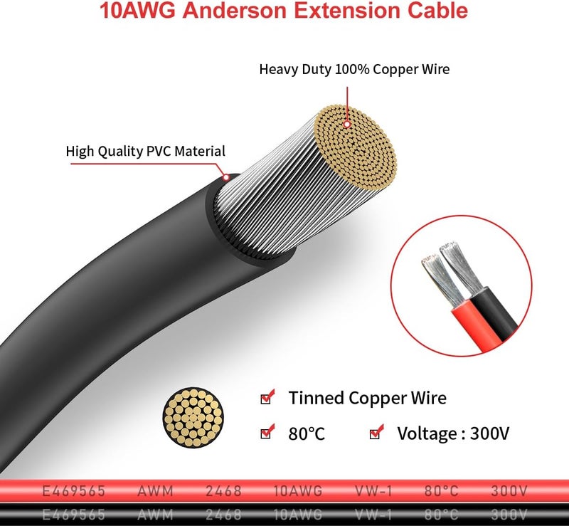 ELFCULB 10AWG 6FT Anderson Extension Cable 2 6 10 20 35 50FT Solar Extension Cable Anderson Connector for Portable Power Station Solar Generator Solar Panel (6FT) - Image 3